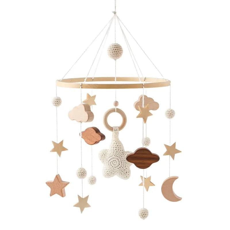 Wooden Crochet Star Baby Crib Mobile – Bed Bell Rattle Toy for Newborn Comfort and Sleep