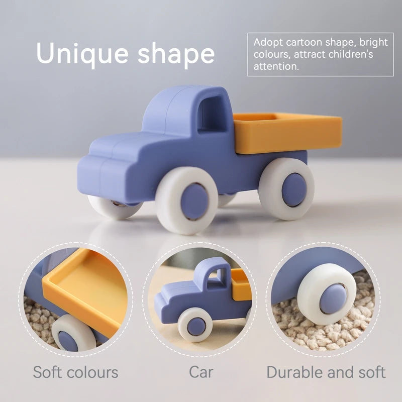 Montessori Silicone & Wooden Car Teether – BPA Free Baby Toy for Teething and Development