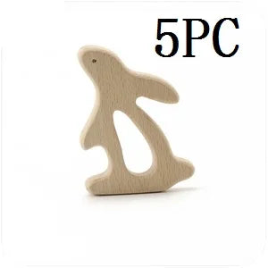 Model PMZ0044 – 5PCS Wooden Baby Teether Set | Beech Rodent & Animal Pendants for DIY Gifts