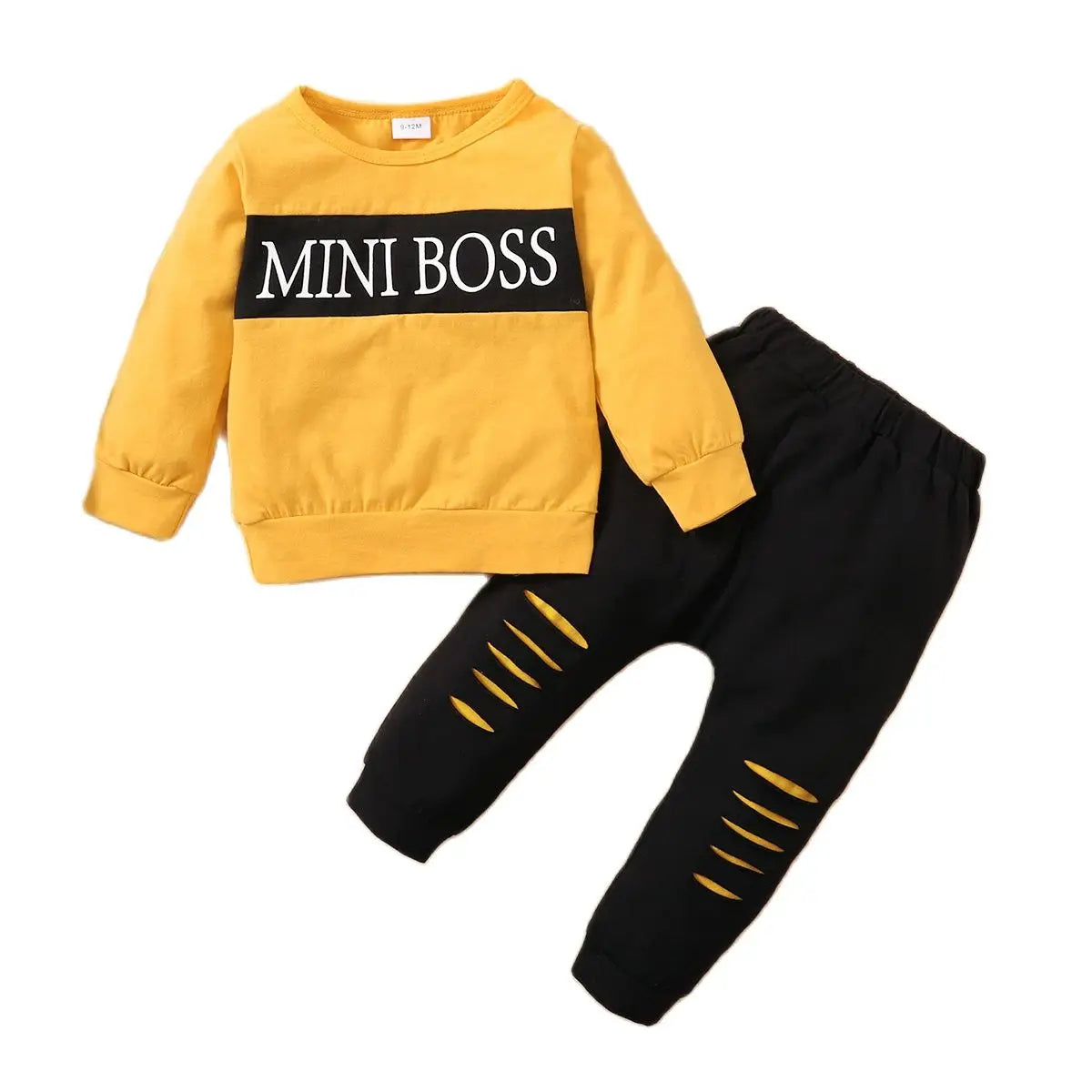 2PCS Baby Boy Letter Print Outfit – Long Sleeve Top and Pants Set for Spring Wear