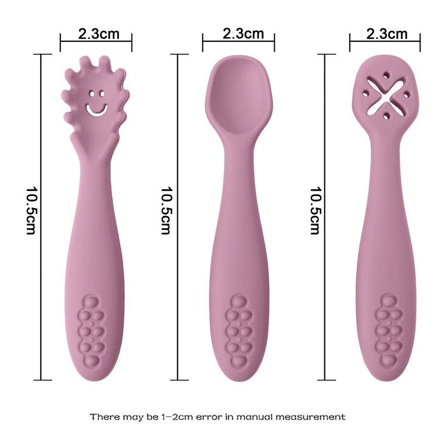3PCS Silicone Baby Feeding Spoons – Toddler Weaning Utensils Set for Self-Feeding
