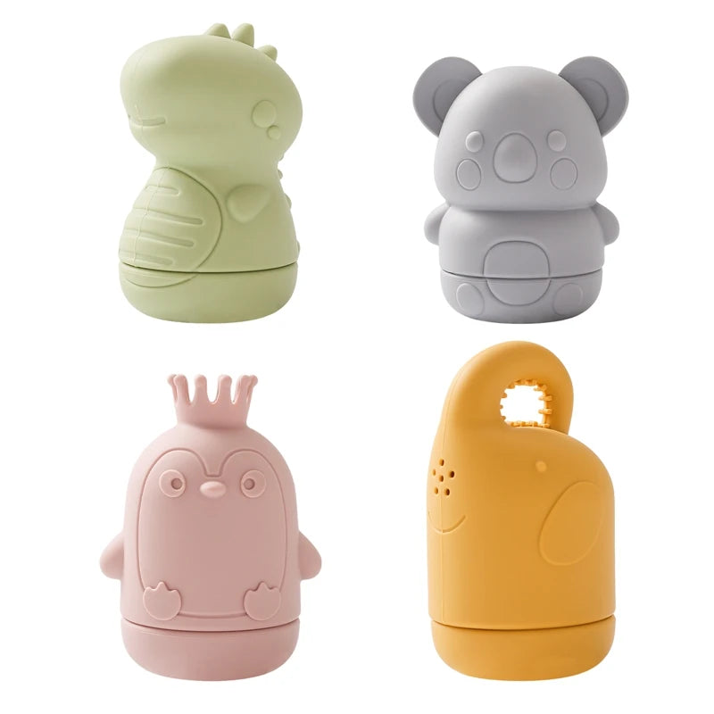 Silicone Baby Bath Toys – Cartoon Astronauts & Dinosaur Water Sprinkler