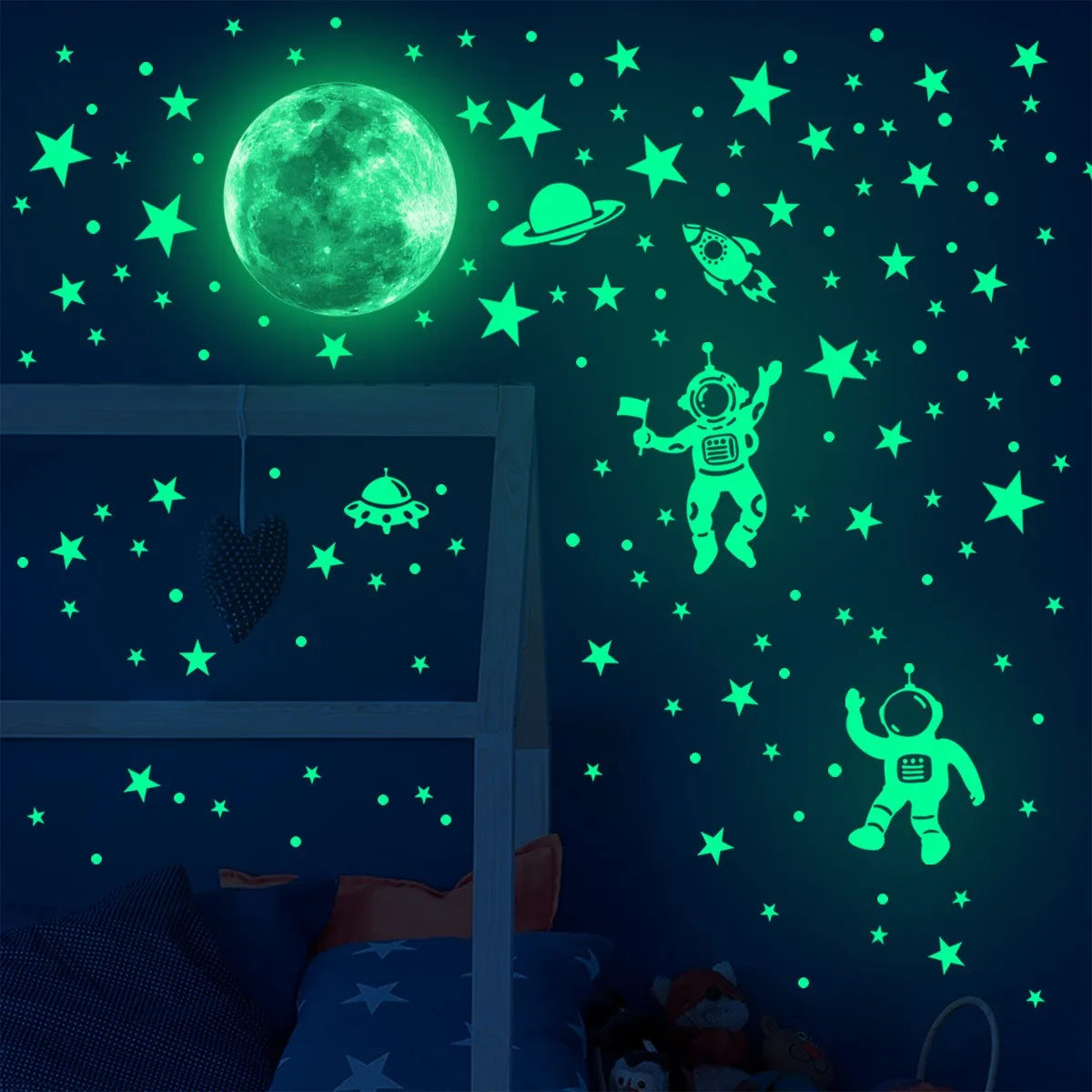 Luminous Moon & Stars Wall Stickers – Glow-in-the-Dark Noctilucent Decals for Kids Room Decor