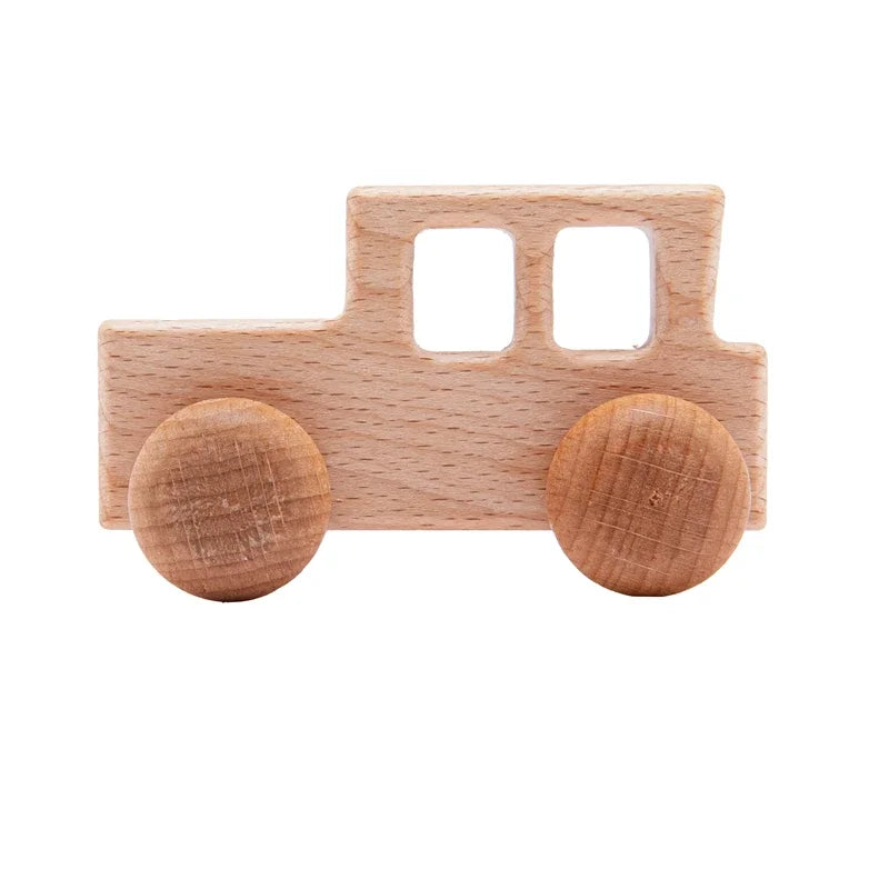 Montessori Silicone & Wooden Car Teether – BPA Free Baby Toy for Teething and Development