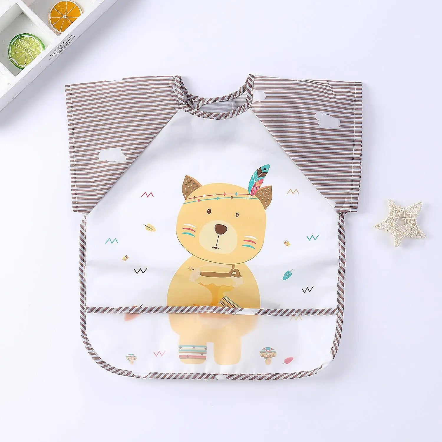 Waterproof Cartoon Baby Bib – Long Sleeve Feeding Apron with Pocket for 0–3Y