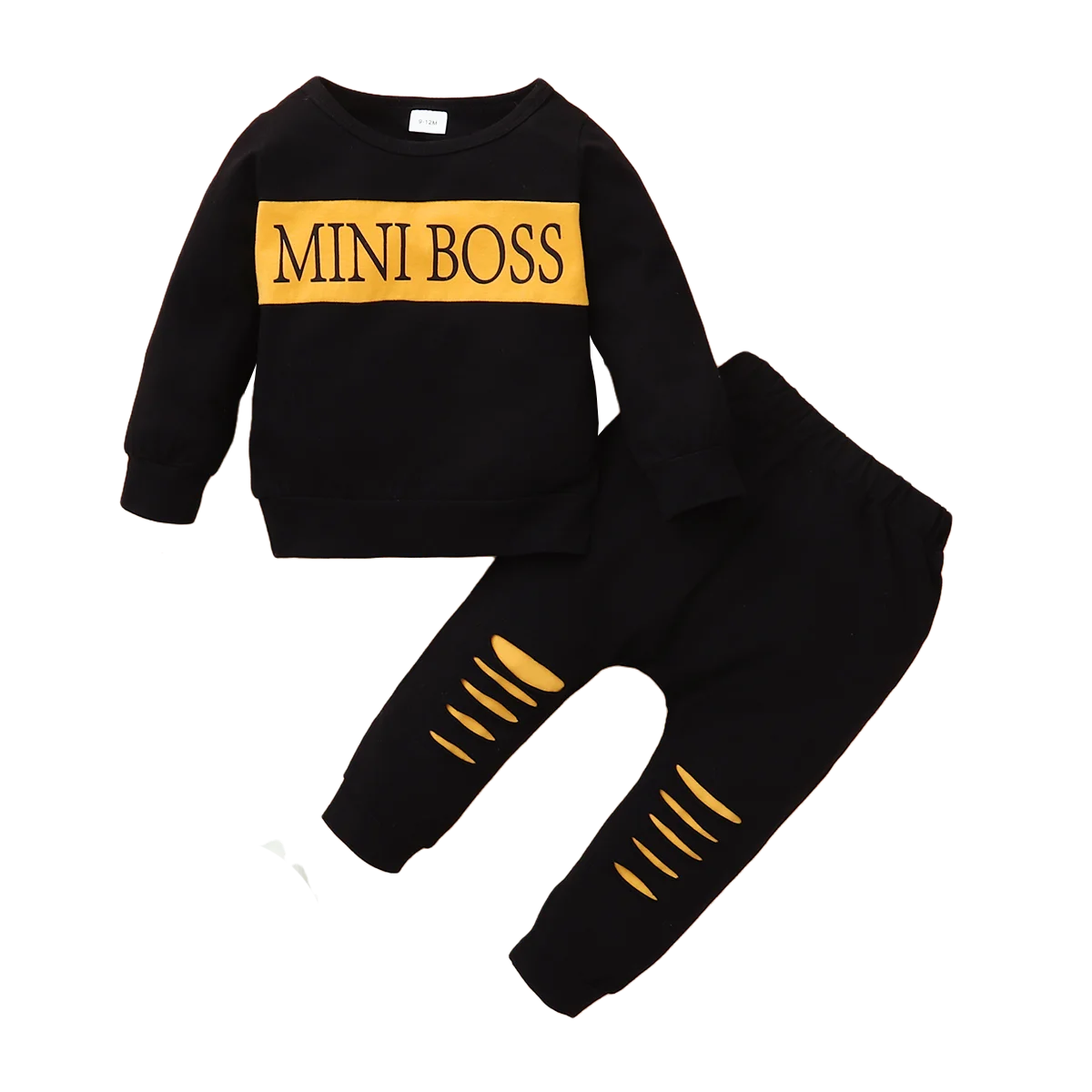 2PCS Baby Boy Letter Print Outfit – Long Sleeve Top & Pants Set for 0–2 Years