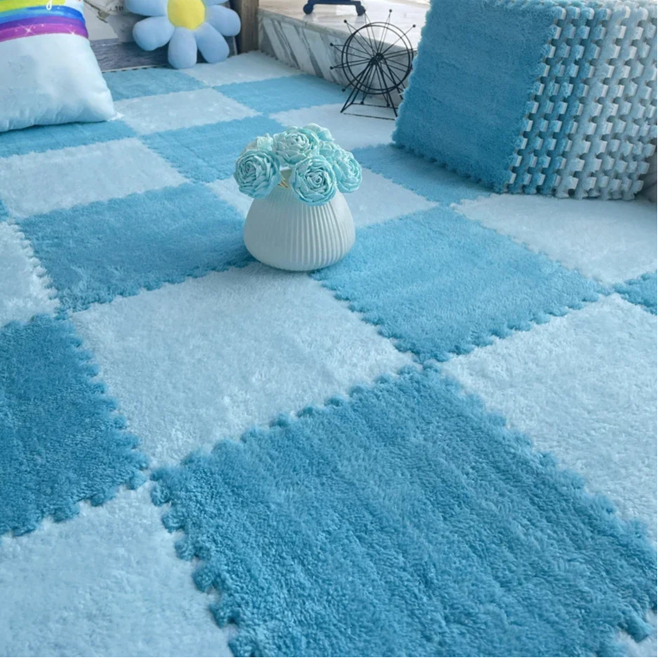 30x30cm Soft Plush Kids Puzzle Play Mat – Interlocking Warm Carpet Tiles for Home & Nursery Use