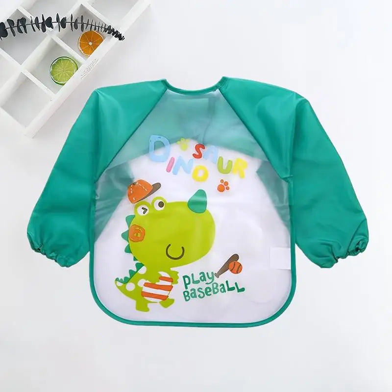 Waterproof Cartoon Baby Bib – Long Sleeve Feeding Apron with Pocket for 0–3Y