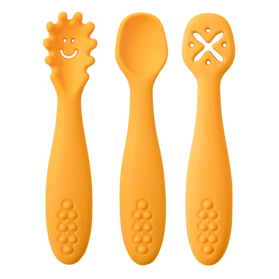 3PCS Silicone Baby Feeding Spoons – Toddler Weaning Utensils Set for Self-Feeding