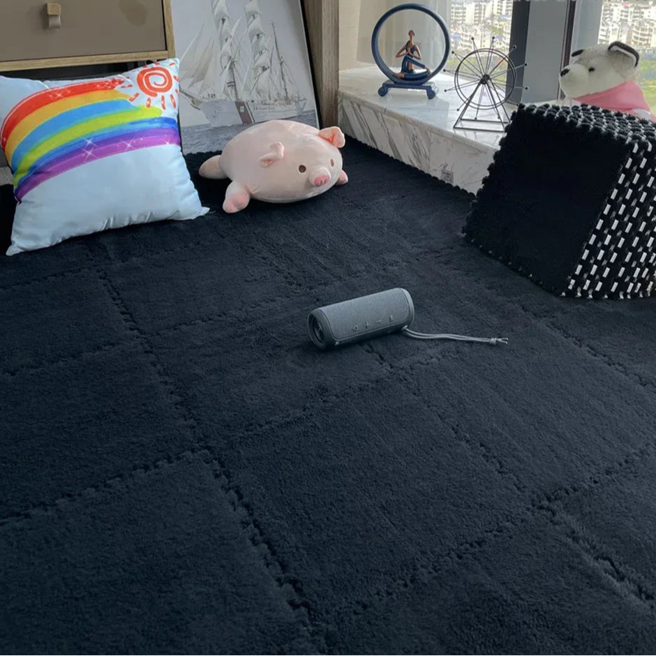 30x30cm Soft Plush Kids Puzzle Play Mat – Interlocking Warm Carpet Tiles for Home & Nursery Use