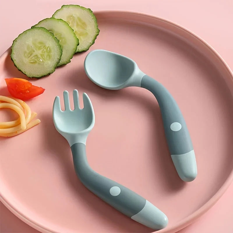 Bendable Twist Baby Fork and Spoon Set – Soft Silicone Tableware for Self-Feeding Training