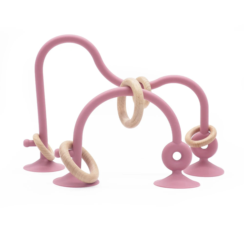 Soft Silicone & Wooden Ring Teether Toy for Babies – Safe Chewing & Newborn Photography Accessory