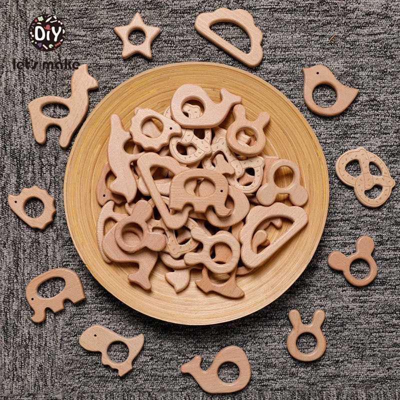 Model PMZ0044 – 5PCS Wooden Baby Teether Set | Beech Rodent & Animal Pendants for DIY Gifts