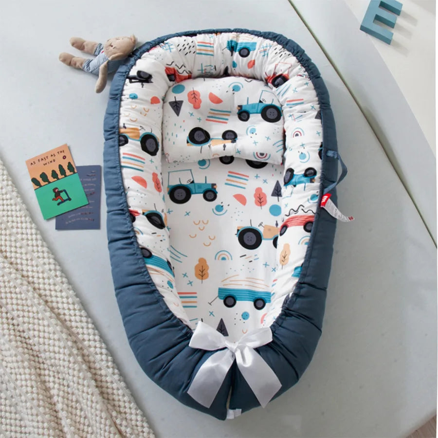 Portable Baby Nest for Co-Sleeping – Adjustable Cotton Newborn Lounger Bed Crib