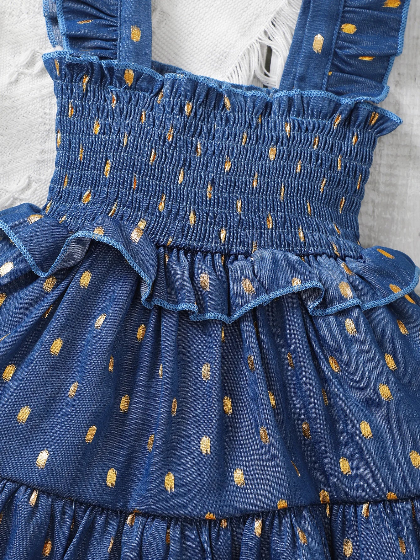 Baby Girl Blue Dress with Golden Dots & Headband – 2PCS Summer Party Outfit (3–24M)