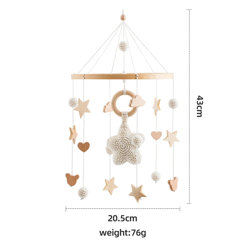 Wooden Crochet Star Baby Crib Mobile – Bed Bell Rattle Toy for Newborn Comfort and Sleep