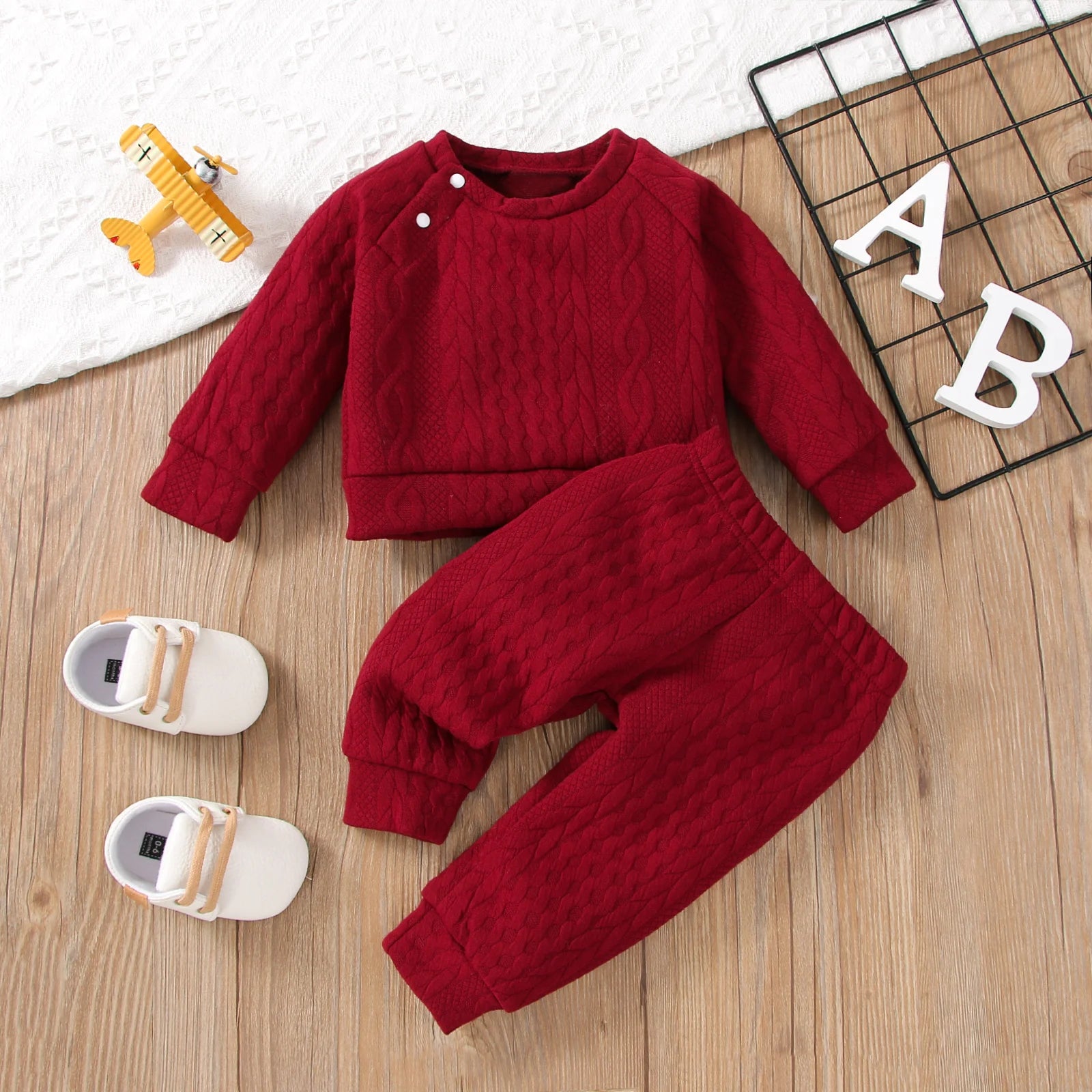 2PCS Solid Colour Baby Outfit – Long Sleeve Top & Pants Set (1–3Y)