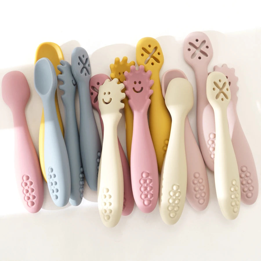 3PCS Silicone Baby Feeding Spoons – Toddler Weaning Utensils Set for Self-Feeding