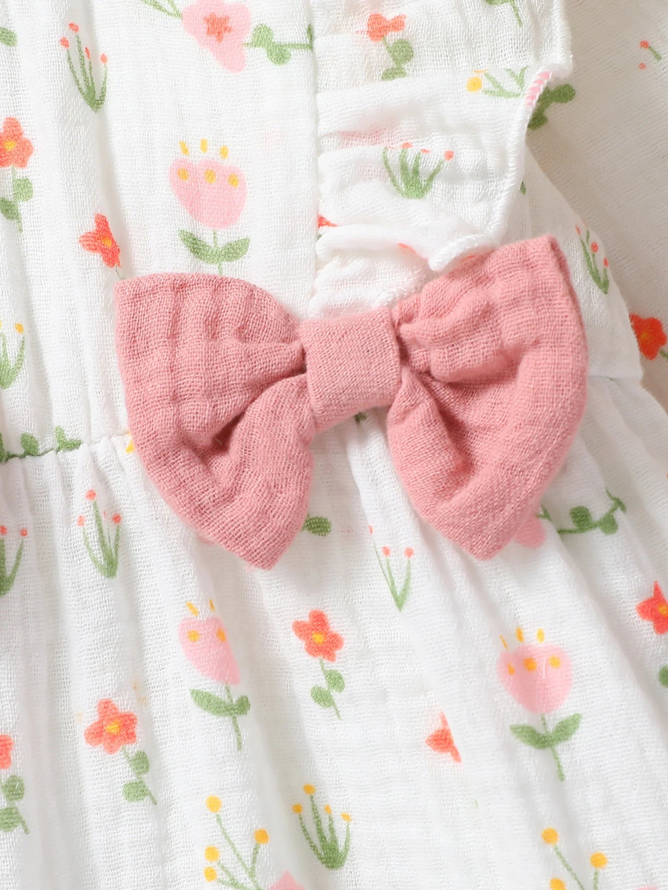 Floral Cotton Baby Jumpsuit with Bow and Headband – Long Sleeve All-Season Outfit for Girls