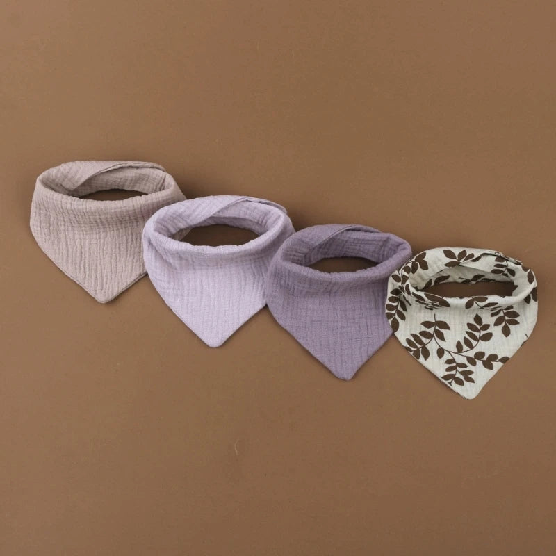 4PCS Soft Cotton Baby Bibs – Absorbent Muslin Snap Bib Set for Feeding, Drooling & Teething