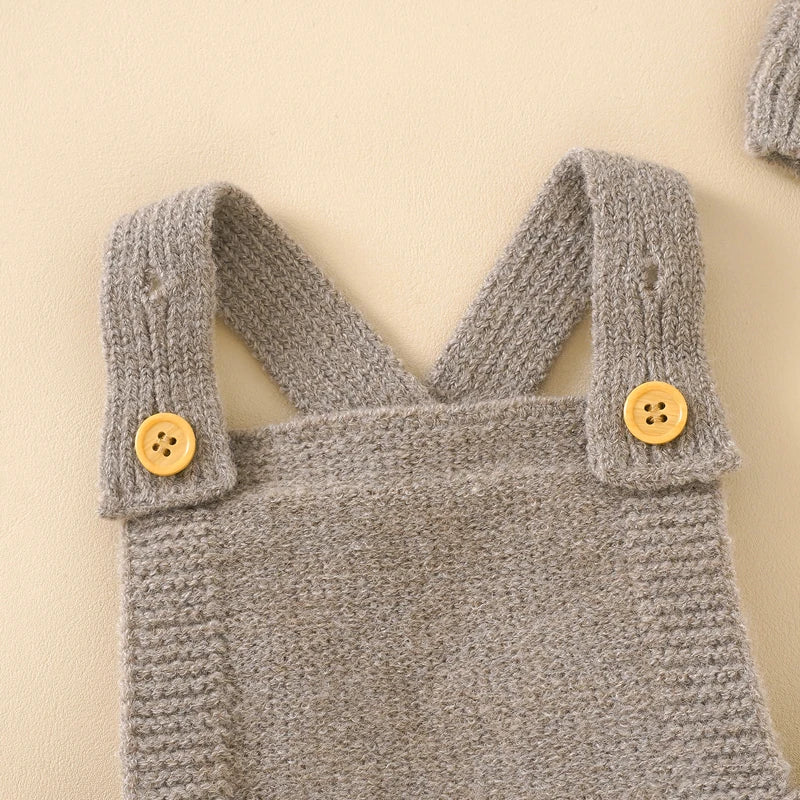 Knitted Baby Romper & Hat Set – Sleeveless Winter Jumpsuit for Boys & Girls