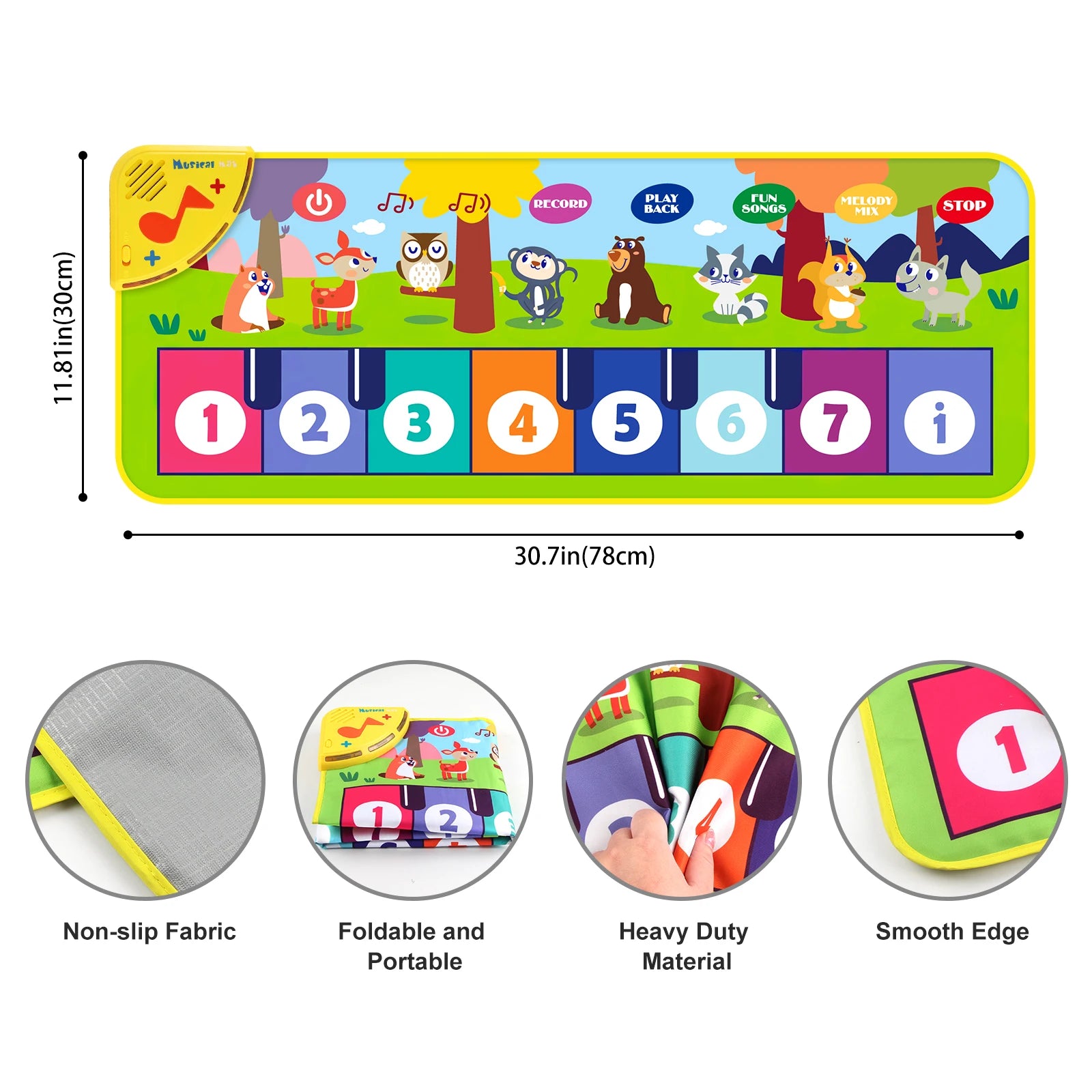 Toddler Music Piano Mat – Foldable Floor Keyboard with Animal Sounds & Lights