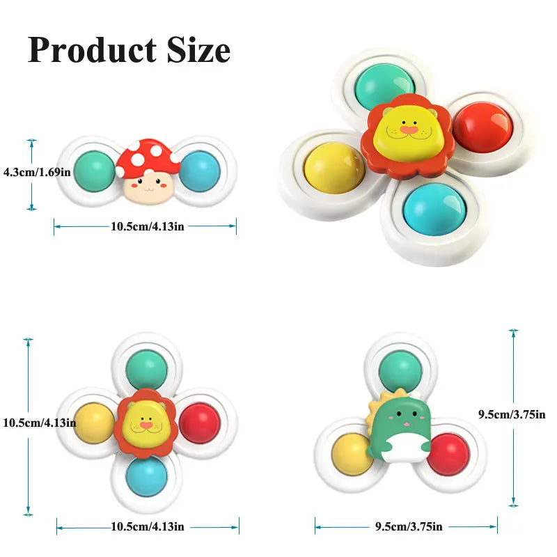 3PCS Suction Cup Animal Spinner Toys for Toddlers – Bath, Travel, High Chair & Window Play