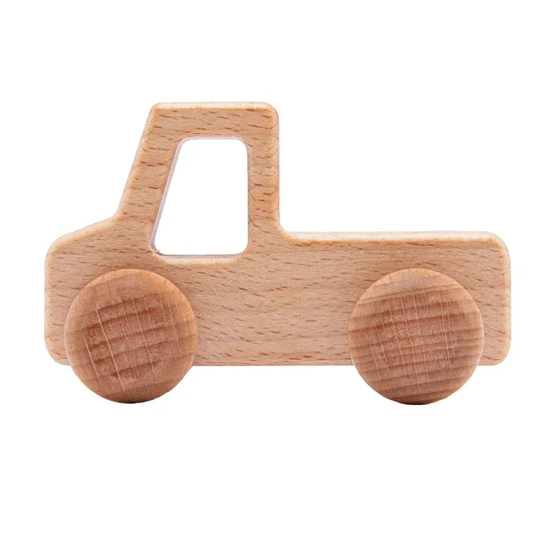 Montessori Silicone & Wooden Car Teether – BPA Free Baby Toy for Teething and Development