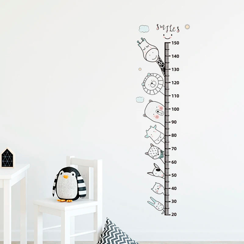 3PC Cartoon Animal Height Ruler Wall Stickers – Removable Waterproof PVC for Kids Room Décor