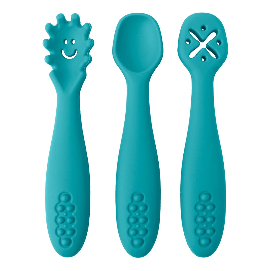 3PCS Silicone Baby Feeding Spoons – Toddler Weaning Utensils Set for Self-Feeding