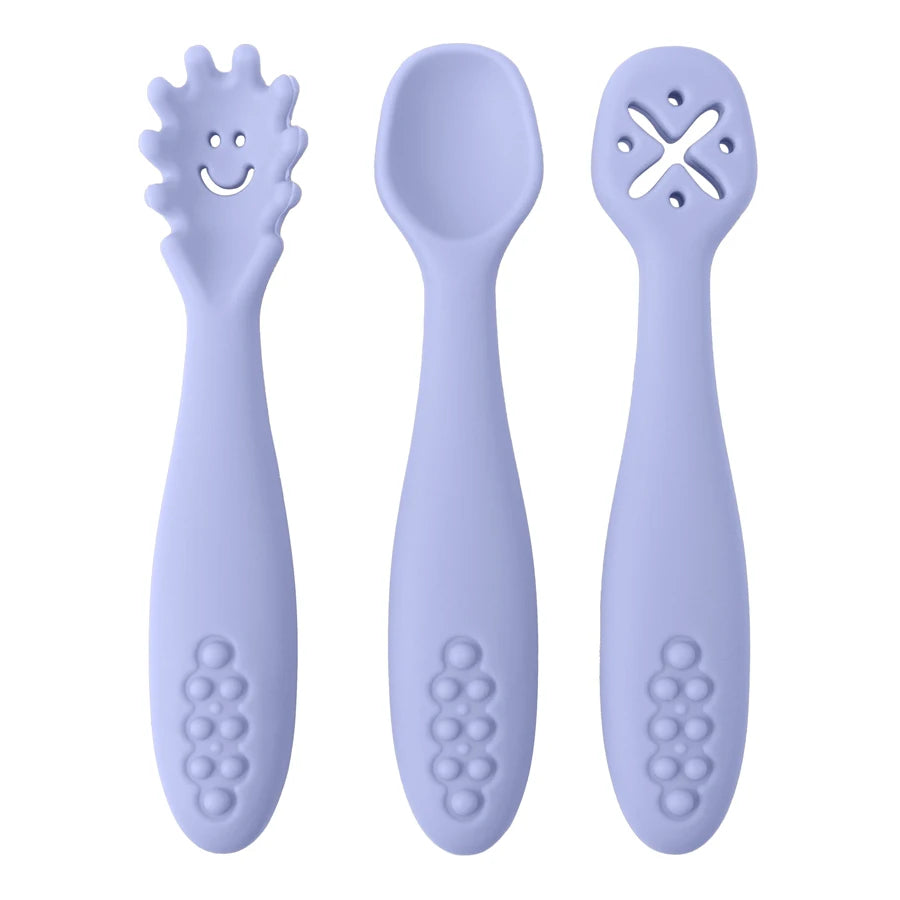 3PCS Silicone Baby Feeding Spoons – Toddler Weaning Utensils Set for Self-Feeding