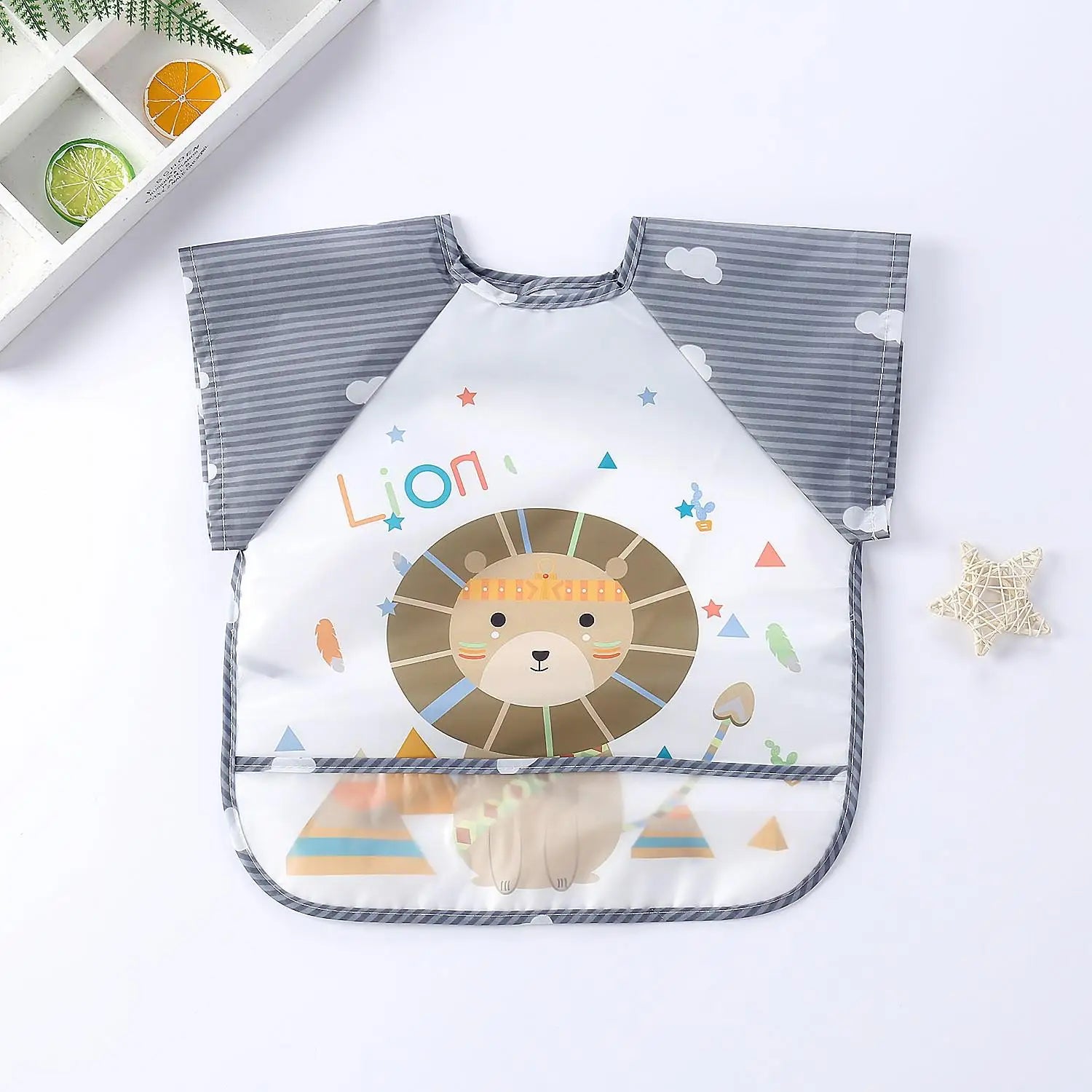 Waterproof Cartoon Baby Bib – Long Sleeve Feeding Apron with Pocket for 0–3Y