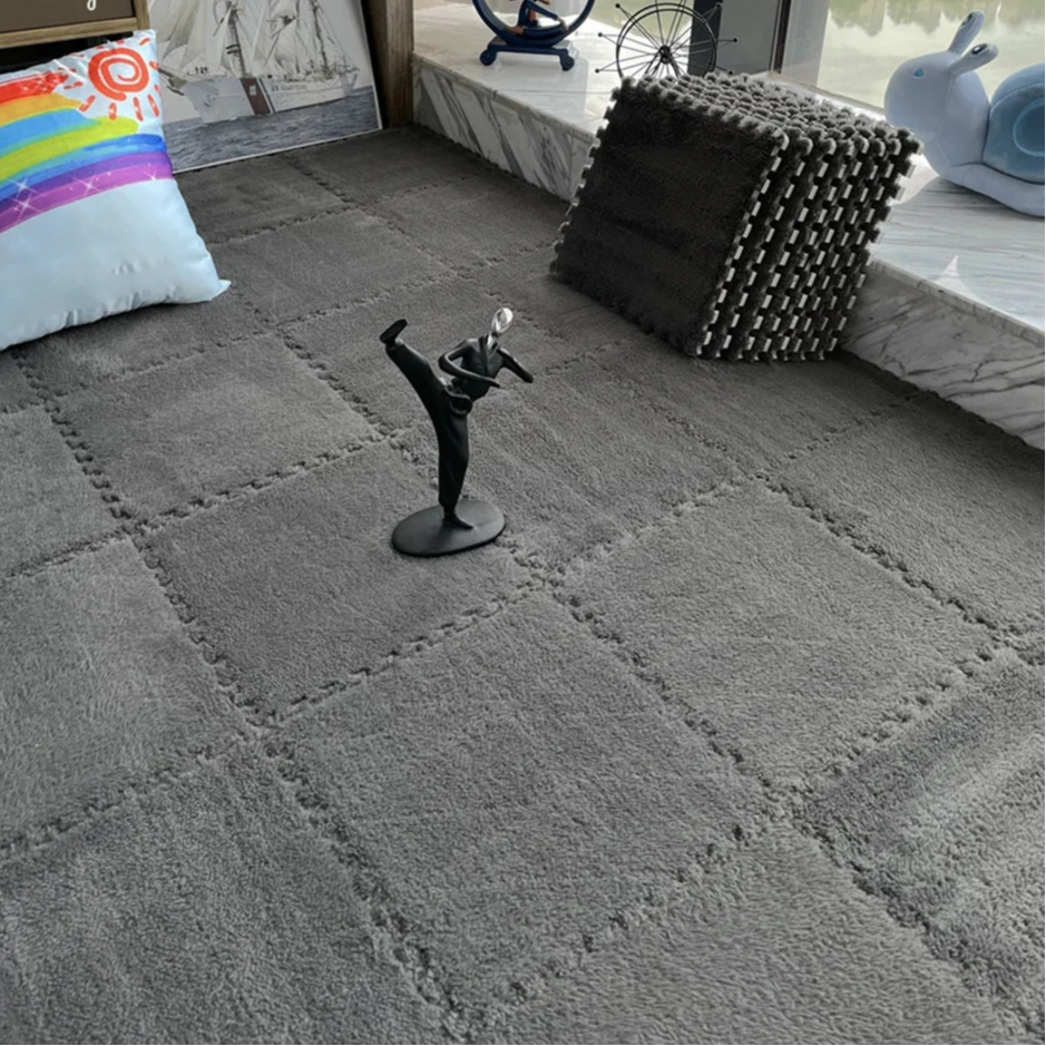 30x30cm Soft Plush Kids Puzzle Play Mat – Interlocking Warm Carpet Tiles for Home & Nursery Use