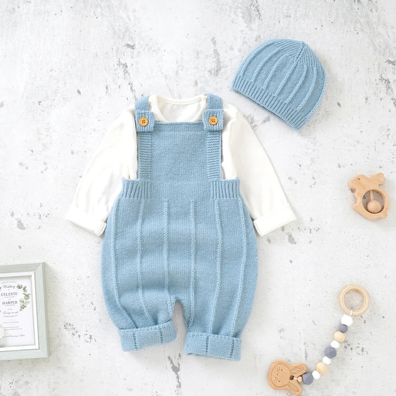 Knitted Baby Romper & Hat Set – Sleeveless Winter Jumpsuit for Boys & Girls