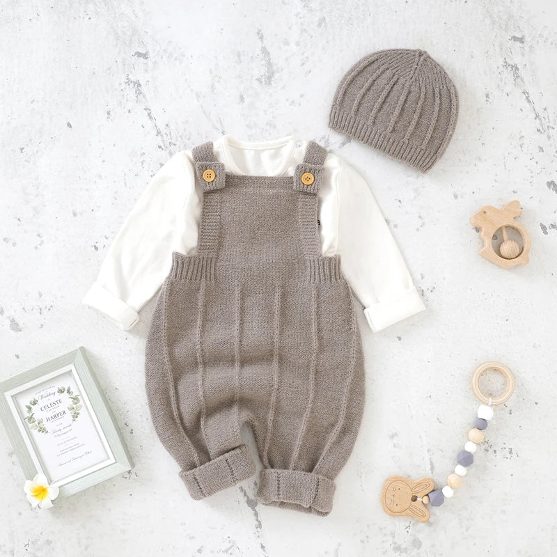 Knitted Baby Romper & Hat Set – Sleeveless Winter Jumpsuit for Boys & Girls