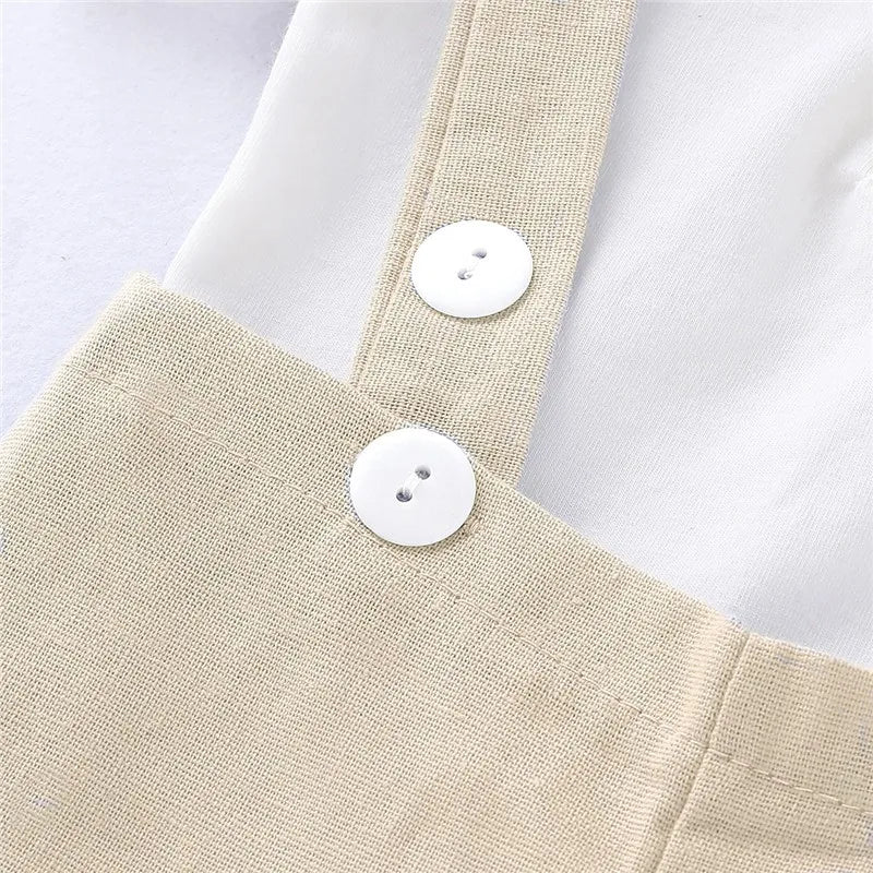 Baby Boy Summer Gentleman Outfit – Bowtie Romper & Suspender Pants Set (0–24M)