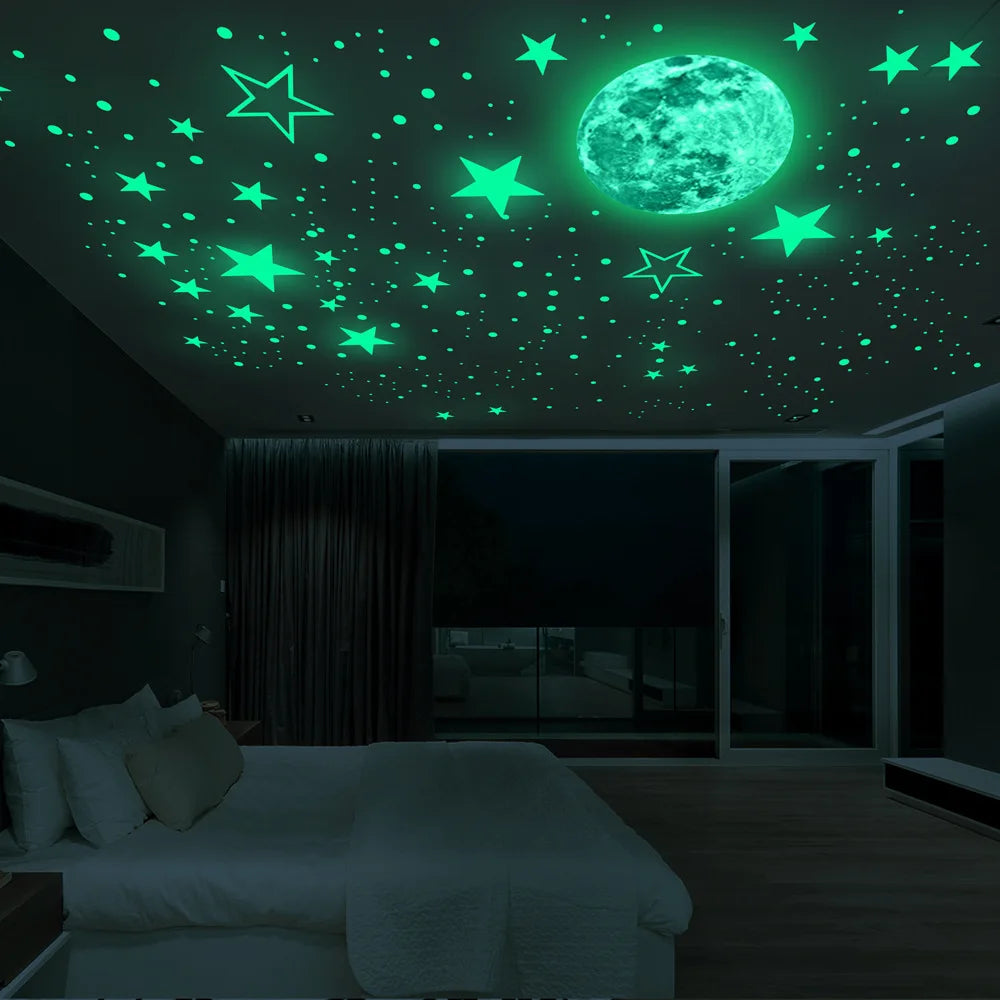 Luminous Moon & Stars Wall Stickers – Glow-in-the-Dark Noctilucent Decals for Kids Room Decor