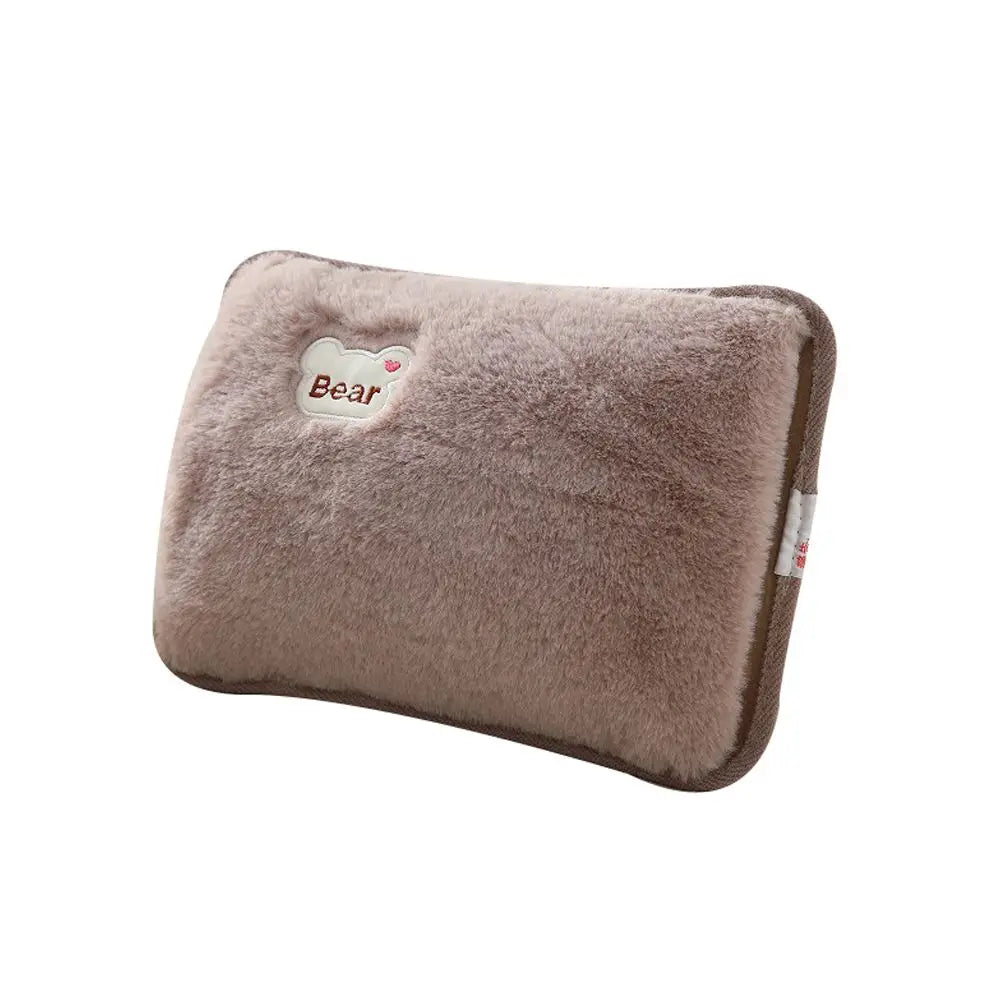 Rechargeable Electric Hot Water Bottle with Rabbit Fur Cover – Safe Reusable Hand Warmer 500W