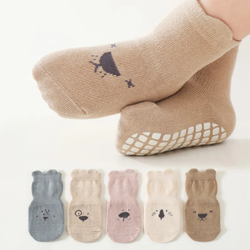 3/5 Pairs Baby Animal Pattern Non-Slip Socks – Breathable Grip Socks for Boys & Girls 1–3Y