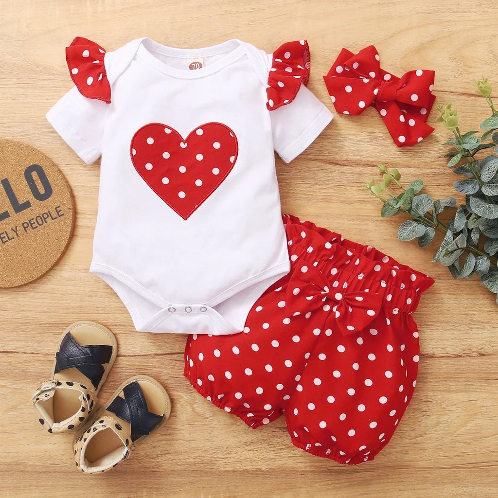 3PCS Baby Girl Summer Polka Dot Outfit – Bodysuit, Pants & Headband Set 0–18 Months