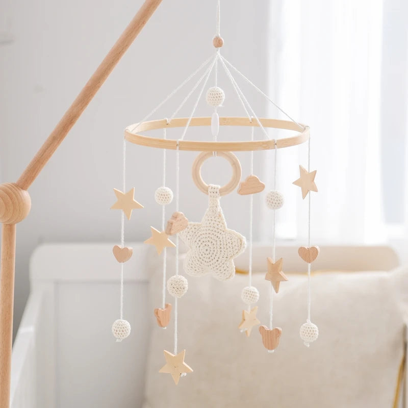 Wooden Crochet Star Baby Crib Mobile – Bed Bell Rattle Toy for Newborn Comfort and Sleep