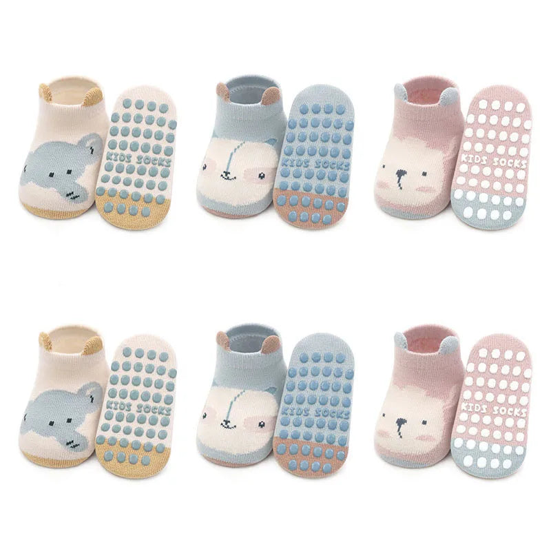 6 Pairs Cartoon Animal Baby Socks – Non-Slip Breathable Cotton Floor Socks for Boys & Girls 0–6Y