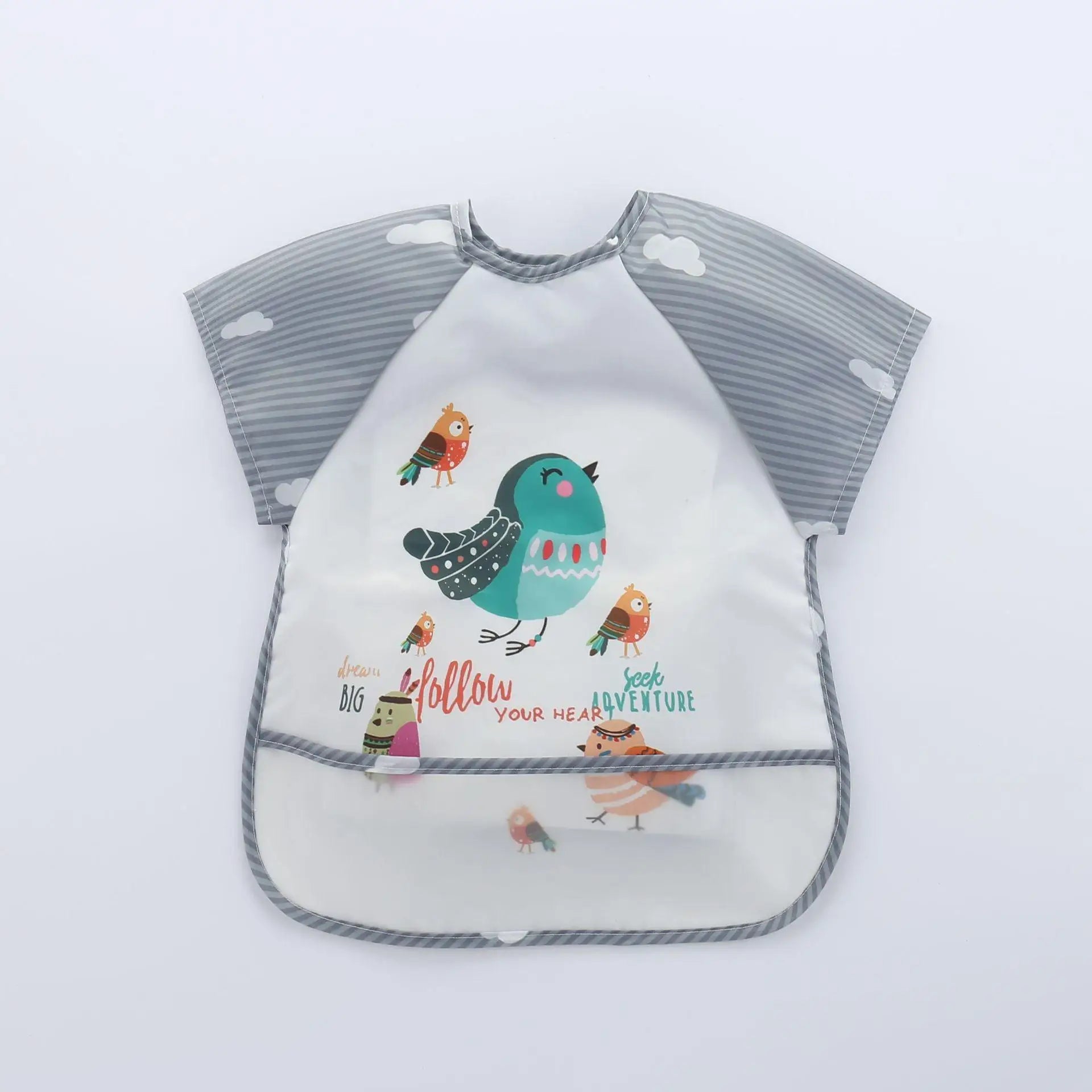 Waterproof Cartoon Baby Bib – Long Sleeve Feeding Apron with Pocket for 0–3Y