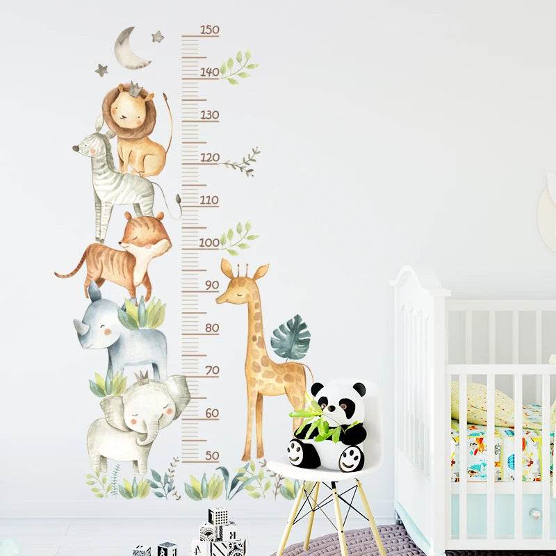 3PC Cartoon Animal Height Ruler Wall Stickers – Removable Waterproof PVC for Kids Room Décor