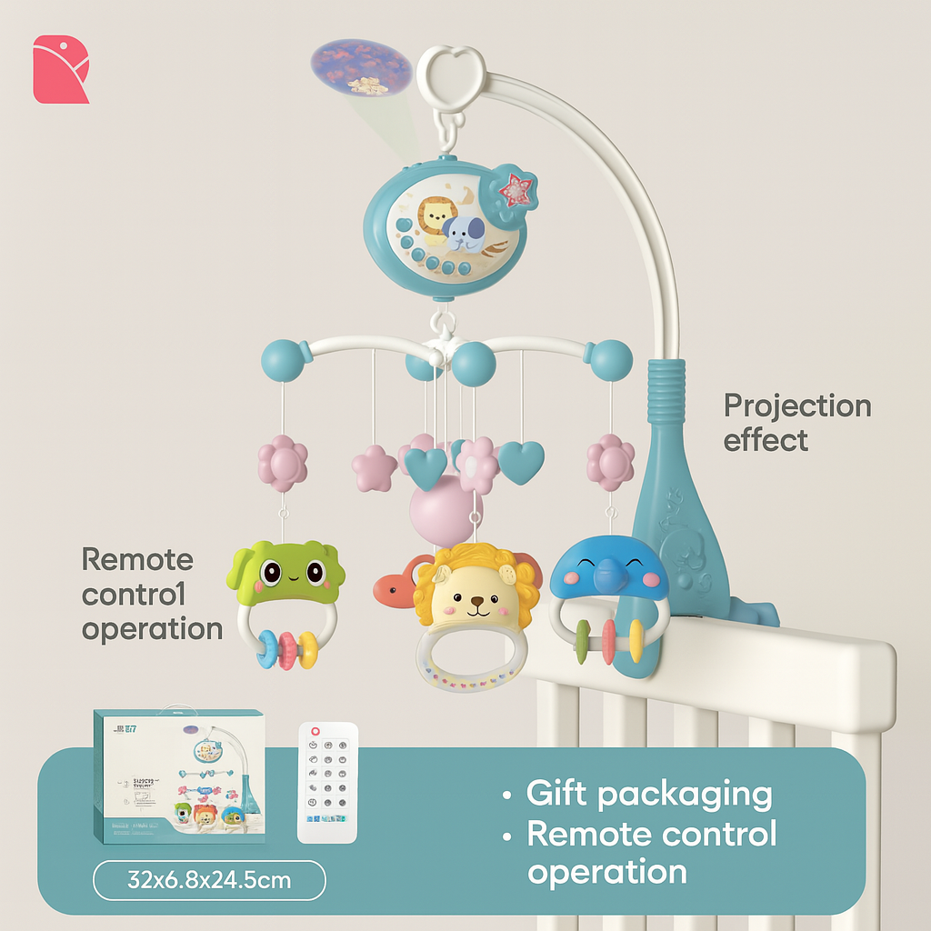 Musical Baby Crib Mobile – Light Projection & Remote-Control Toy for Newborns