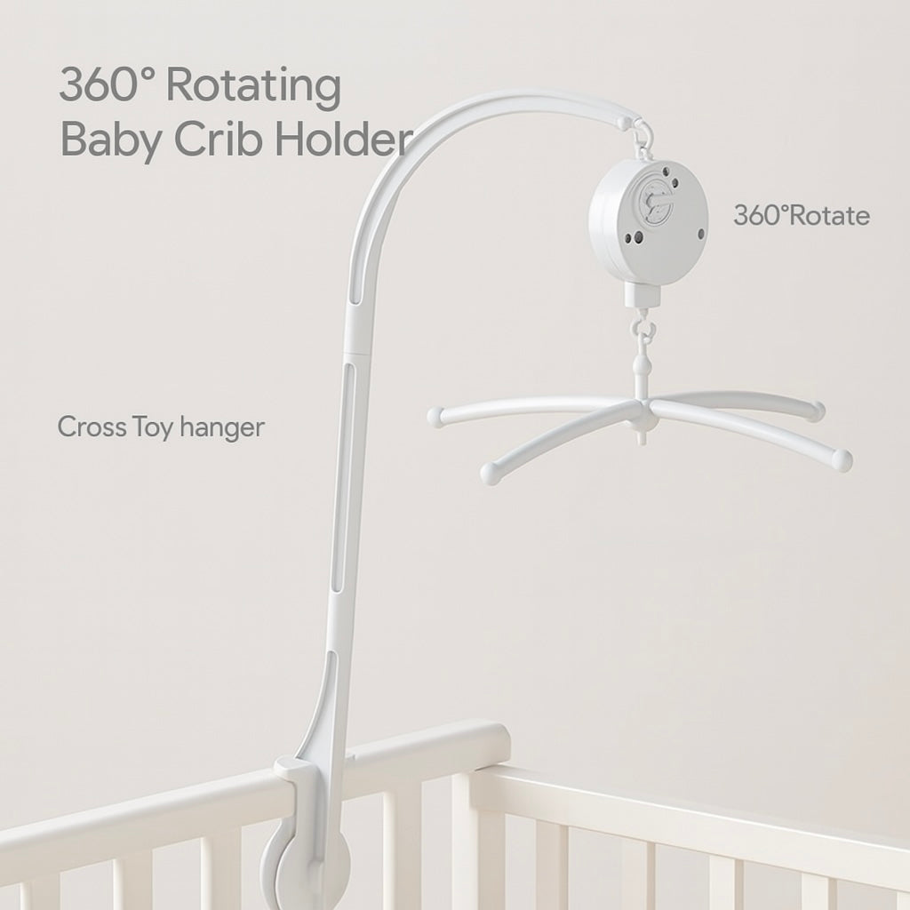 360° Rotating Baby Crib Mobile Holder – White Plastic Music Box Arm for Newborn Bed Bells