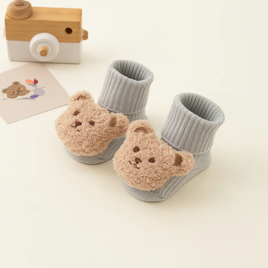 Cartoon Bear Baby Floor Socks – Soft Anti-Slip Winter Shoes for Toddlers 0–3Y