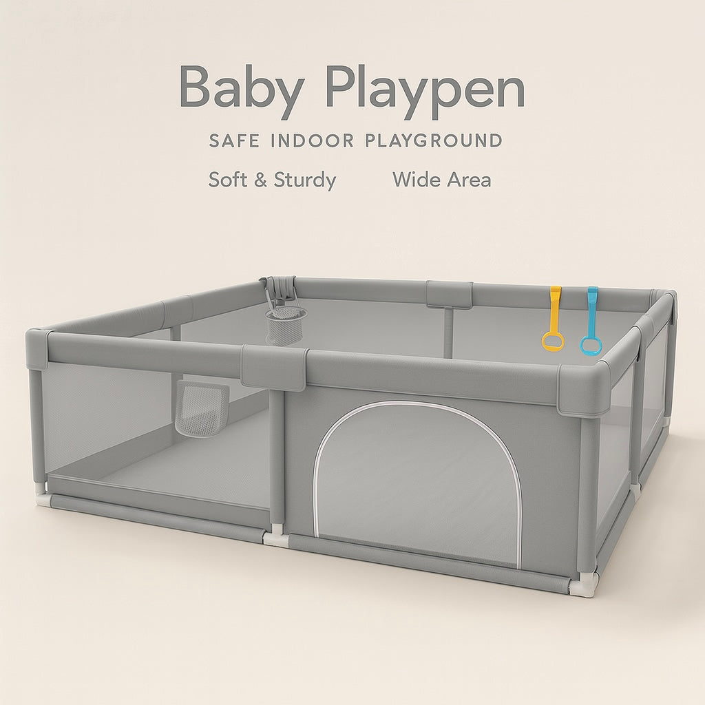 Baby Playpen – Safe Indoor Playground with Pull Rings and Soft Fabric Fence