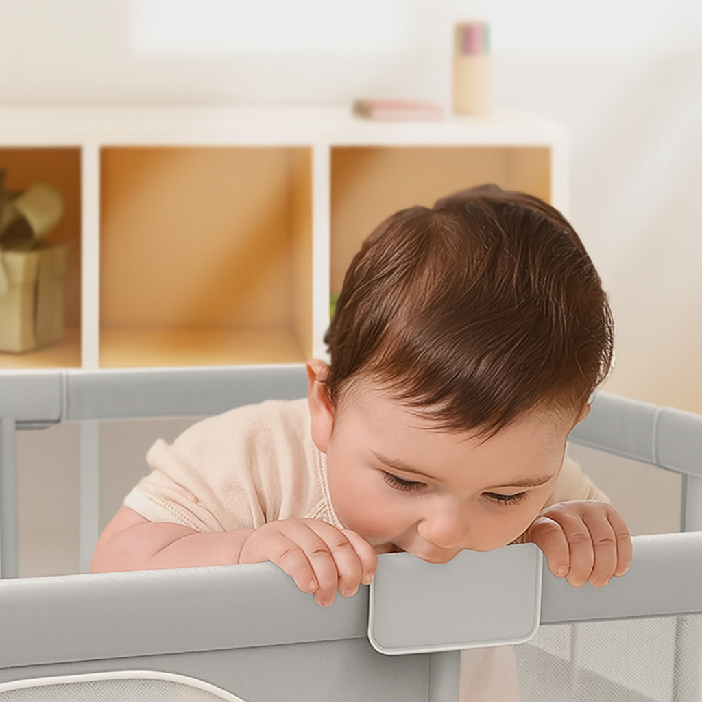 Baby Playpen – Safe Indoor Playground with Pull Rings and Soft Fabric Fence