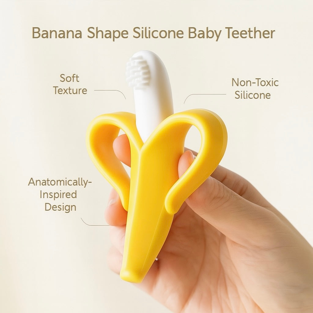 Banana Shape Silicone Baby Teether Toothbrush – BPA Free Dental Care for Infants and Toddlers